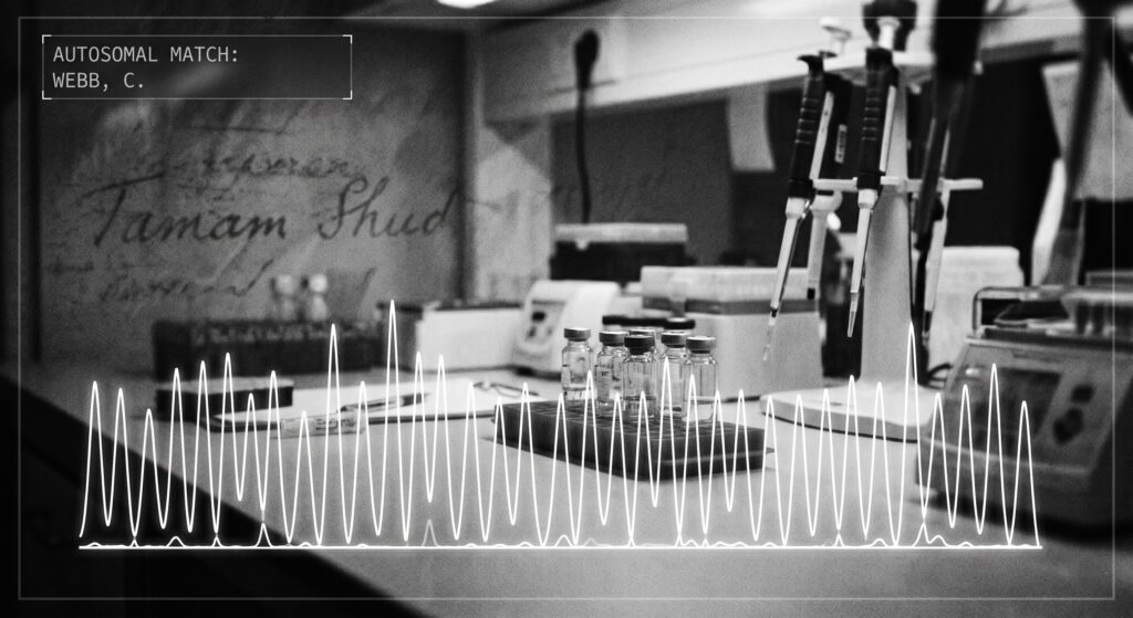 Laboratory electropherogram scan showing the genetic peaks that led to the Somerton Man DNA 2026 identification, overriding the Tamam Shud code.